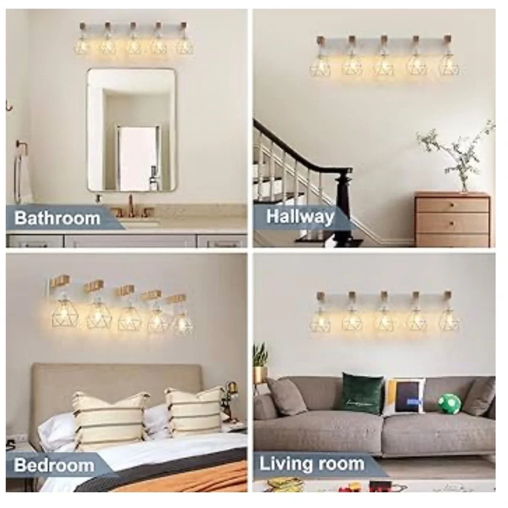 New in box Farmhouse Vanity Light 5 Light White Wood Rustic Sconce Wall Lighting